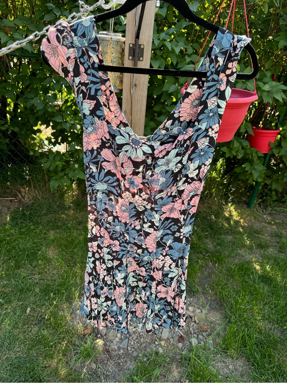 Forever 21 Black Midi Dress with Pink & Blue Floral Print